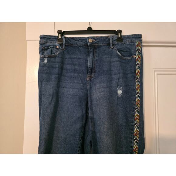 Knox Rose Mid Rise Straight Jeans Size 14W Embroidered Tuxedo Stripe Tapered - Picture 3 of 8